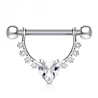 Piercing t�ton � arc fleuri et gros coeur strass