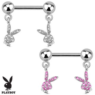 Piercing t�ton avec pendentifs lapin Playboy multi-strass