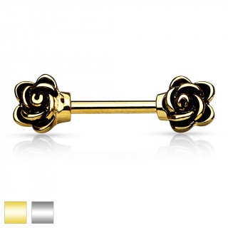 Piercing t�ton barbell avec fleurs vintages aux extr�mit�s