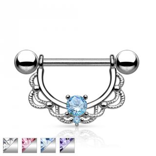 Piercing t�ton barbell en acier � arc en laiton d�cor� avec strass