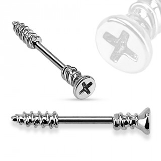 Piercing t�ton barre vis cruciforme gris argent�