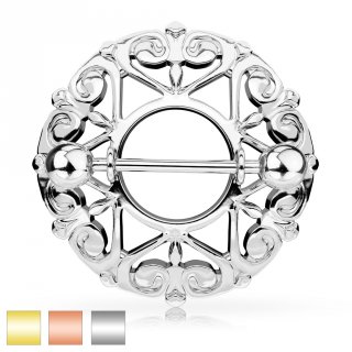 Piercing t�ton bouclier avec coeurs � tourbillons