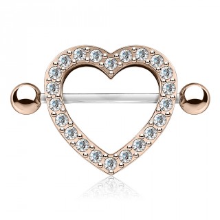 Piercing t�ton bouclier coeur pav� de strass - Cuivr� et clair