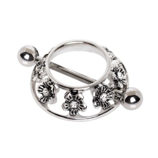Piercing t�ton bouclier de fleurs � strass