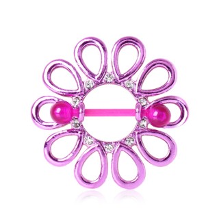 Piercing t�ton bouclier fleur violette � strass
