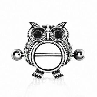 Piercing t�ton bouclier hibou � strass