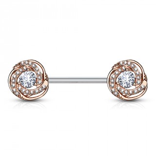 Piercing t�ton � boutons de roses cuivr�s pav�s de strass