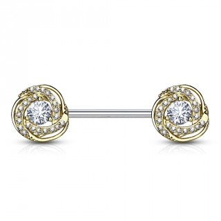 Piercing t�ton � boutons de roses dor�s pav�s de strass