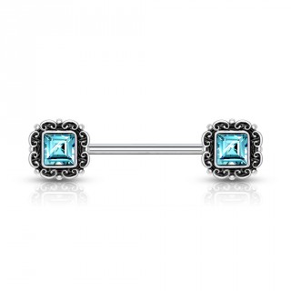 Piercing t�ton � cadres victoriens sertis - Bleu aqua