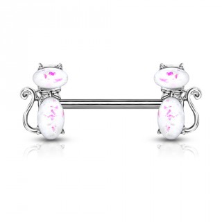 Piercing t�ton � chats �l�gants - Opales blanches ros�es