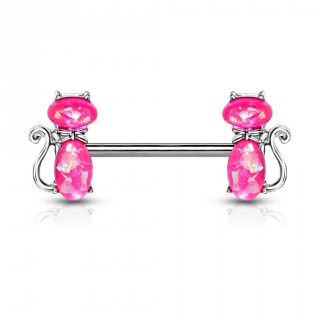 Piercing t�ton � chats �l�gants - Opales roses