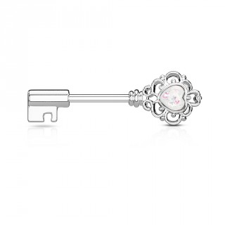 Piercing t�ton cl� baroque � coeur d'opale - Blanc