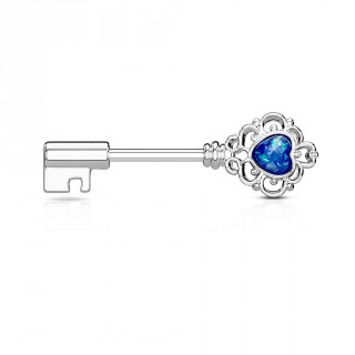 Piercing t�ton cl� baroque � coeur d'opale - Bleu
