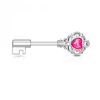 Piercing t�ton cl� baroque � coeur d'opale - Rose
