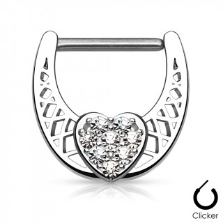 Piercing t�ton en croissant de lune avec coeur