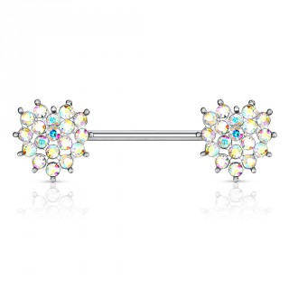 Piercing t�ton � coeur de strass - Aurore bor�ale