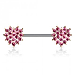 Piercing t�ton � coeur de strass - Cuivr� et rose