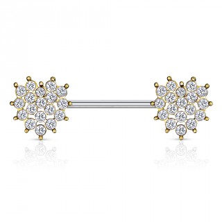 Piercing t�ton � coeur de strass - Dor� et clair