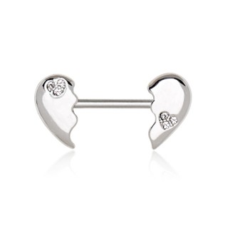 Piercing t�ton coeur fragment� � strass