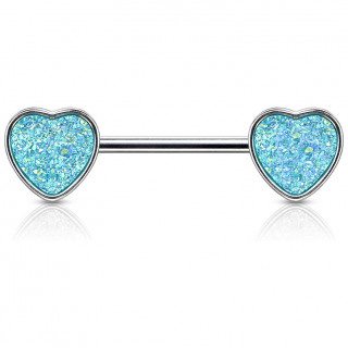 Piercing t�ton coeurs � druse bleu aqua