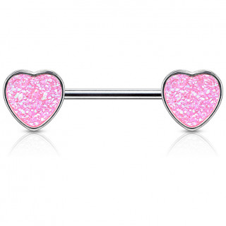 Piercing t�ton coeurs � druse rose