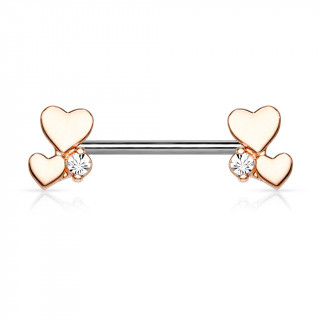 Piercing t�ton � coeurs duo sertis - Cuivr�