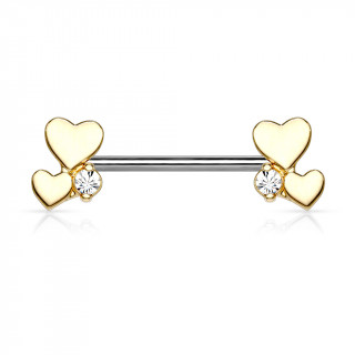 Piercing t�ton � coeurs duo sertis - Dor�