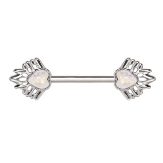 Piercing t�ton � coeurs d'opale orn�s