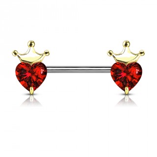 Piercing t�ton � coeurs zirconium couronn�s dor�s