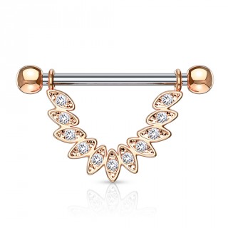 Piercing t�ton collerette de plumes serties - Cuivr�