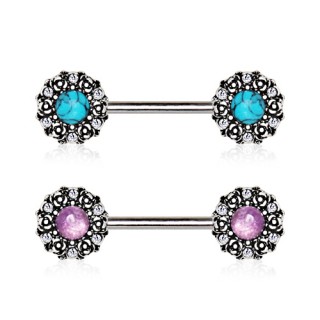 Piercing t�ton couronnes de roses style m�dieval