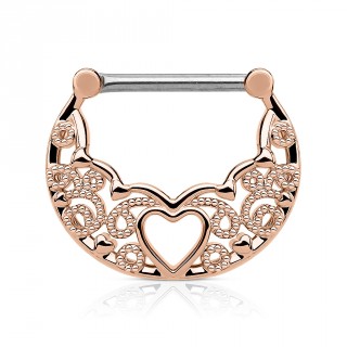 Piercing t�ton croissant de coeur et arabesques cuivr�
