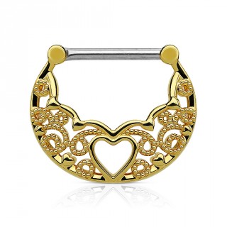 Piercing t�ton croissant de coeur et arabesques dor�