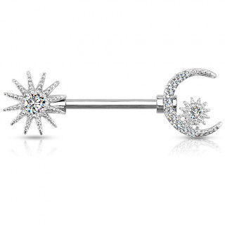 Piercing t�ton croissant de lune �toil� strass