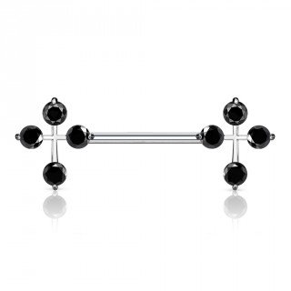 Piercing t�ton � croix latines serties de pierres noires