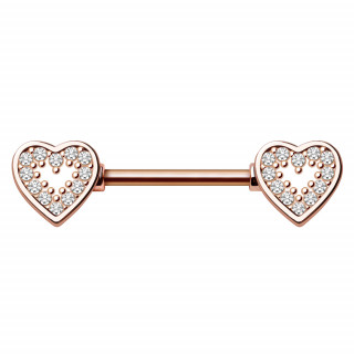 Piercing t�ton cuivr� � coeurs pav�s de zirconiums