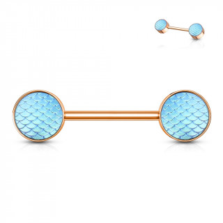 Piercing t�ton cuivr� � �cailles style holographique bleues