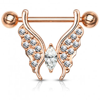 Piercing t�ton cuivr� � papillon pav� de cristaux