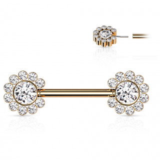 Piercing t�ton Cuivr� push-in � fleurs de strass