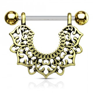 Piercing t�ton � d�coration florale style antique - Dor�