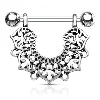 Piercing t�ton � d�coration florale style antique - Gris