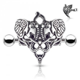 Piercing t�ton � deux �l�phants - Argent� antique