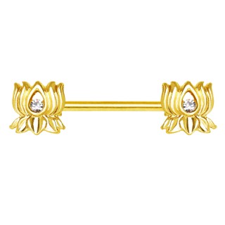 Piercing t�ton dor� � fleurs de Lotus serties