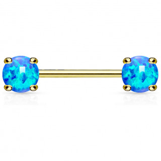 Piercing t�ton dor� � opales bleues griff�es