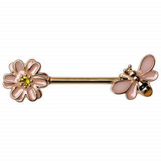 Piercing t�ton dor� � abeille et fleur sertie