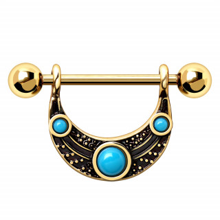 Piercing t�ton dor� � bouclier tribal perl�