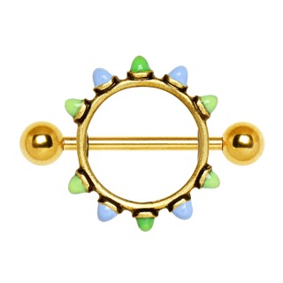 Piercing t�ton dor� � cercle avec c�nes multicolores