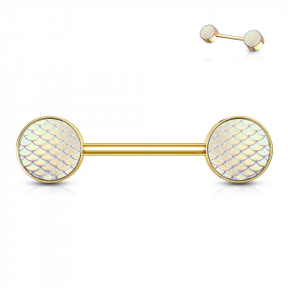 Piercing t�ton dor� � �cailles style holographique roses