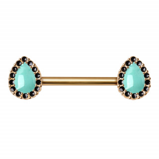 Piercing t�ton dor� �maill� de gouttes bleues