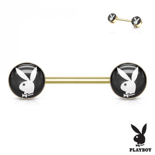 Piercing t�ton dor� � embouts lapin playboy noir